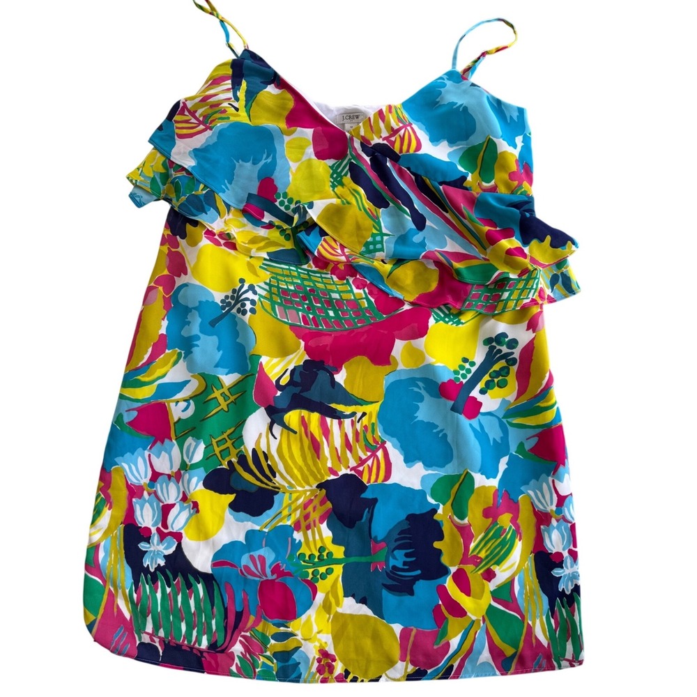 J.Crew Factory Printed Ruffle Front Cami Dress Tropical Floral Size 12